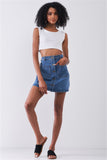 OG Vintage Blue Denim High Waist Button-Down Two Front Pockets Detail Mini Skirt