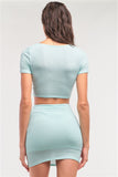 Ribbed Crop Top & Faux Wrap Mini Skirt Set | Mint