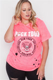 Pink Plus Size Graphic Short-Sleeve Distressed Hoodie- Close Up