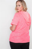Pink Plus Size Graphic Short-Sleeve Distressed Hoodie- Back