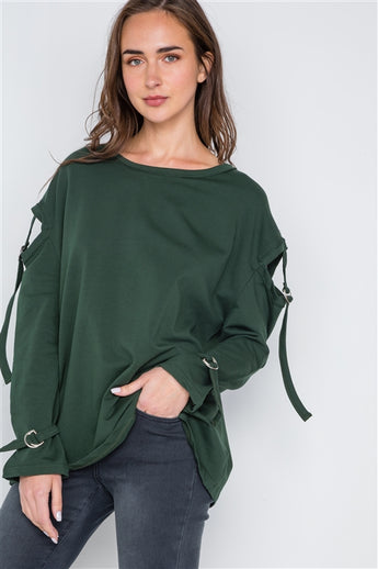 Hunter Green Long Sleeve Cut-Out Sweater