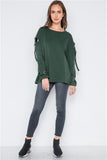 Hunter Green Long Sleeve Cut-Out Sweater- Full Front