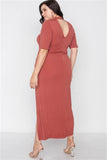 Plus Size Rust Site Slit Mock Neck Maxi Dress- Back