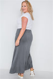 Plus Size Charcoal Basic Front Slit Maxi Skirt- Back