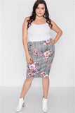 Plus Size Check Rose Print Pencil Skirt- Full Front