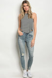 Light Blue Frayed Hem Distressed Skinny Jeans