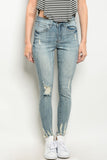 Light Blue Frayed Hem Distressed Skinny Jeans- Close Up