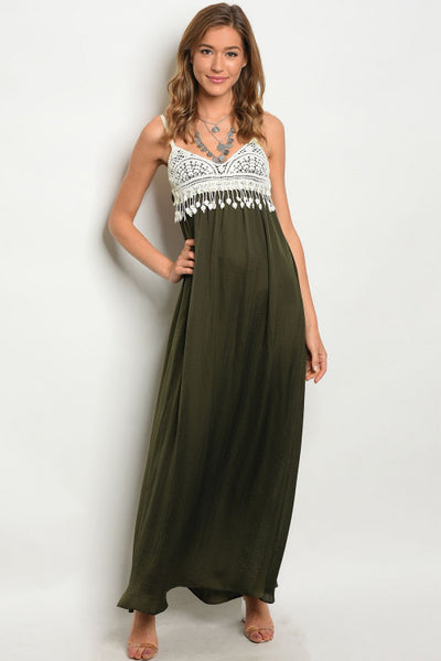 Olive Crochet Bust Maxi Dress