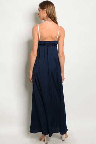 Navy Blue Crochet Bust Maxi Dress- Back View