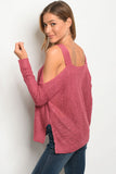 Dark Rose Mauve Cold Shoulder Sweater- Back View