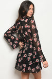 Black Floral Chiffon Dress-Back View