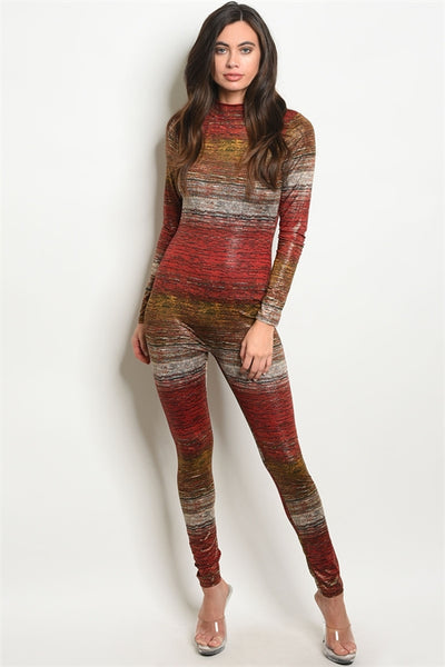 Red and Mustard Gold Rustic Shine Jumpsuit