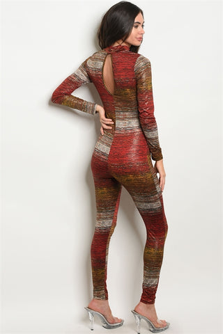 Red and Mustard Gold Rustic Shine Jumpsuit- Back View