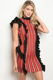 Red and Black Stripes Ruffle Bodycon Dress