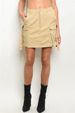 Khaki Cargo Pockets Mini Utility Skirt-Close Up