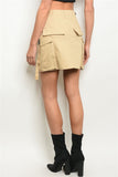 Khaki Cargo Pockets Mini Utility Skirt-Back View
