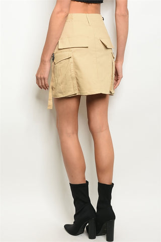 Khaki Cargo Pockets Mini Utility Skirt-Back View