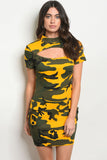 Yellow Camouflage Bodycon Dress