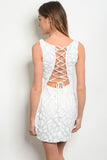 White Lace Up Sequins Dress-Back View