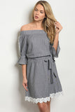 PRE-ORDER || Striped Embroidered Hem Dress | Black