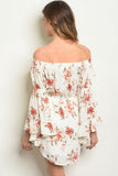 Ivory Floral Off Shoulder Dress-Back View