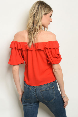 Red Off the Shoulder Blouse-Back View