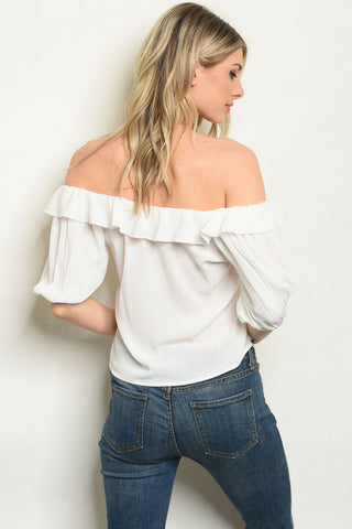 White Off the Shoulder Blouse-Back View