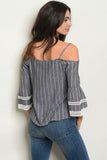 Black Striped Cold Shoulder Top-Back View