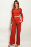 Brick Rust Orange Crop Top & Wide Leg Pants Set- Full Front