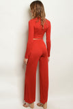 Brick Orange Crop Top & Wide Leg Pants Set- Full Back