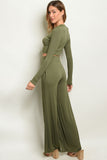 Olive Crop Top & Wide Leg Pants Outfit Set- Full Back