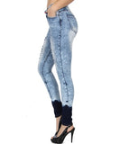 Blue Acid Wash Distressed Ombre Skinny Jeans- Left Side