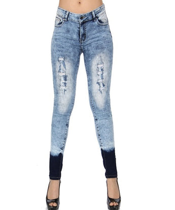 Blue Acid Wash Distressed Ombre Skinny Jeans