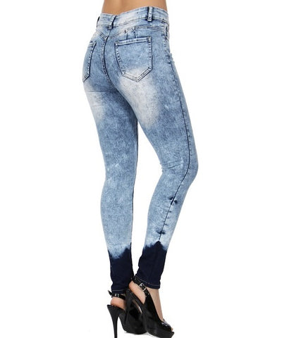 Blue Acid Wash Distressed Ombre Skinny Jeans- Right Back