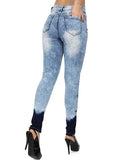 Blue Acid Wash Distressed Ombre Skinny Jeans- Back View