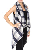 Navy Blue and Gray Plaid Shawl Flyaway Vest- Side View
