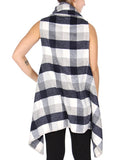 Navy Blue and Gray Plaid Shawl Flyaway Vest- Back View