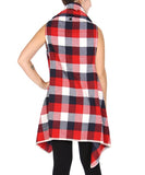 Red and Navy Blue Plaid Shawl Flyaway Vest- Back View