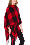 Red and Black Checkered Buffalo Plaid Ruana Poncho Wrap- Right