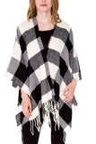 Black and Off White Boho Buffalo Plaid Ruana Poncho