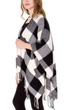 Black and Off White Boho Buffalo Plaid Ruana Poncho- Side