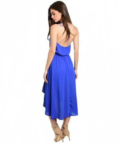 Electric Blue High Low Halter Dress