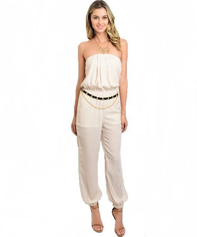 Ivory Halter Jumpsuit with Chain Link Belt