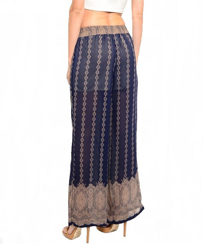 Navy & Mocha Palazzo Pants- Back View