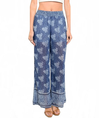 Blue Floral Print Palazzo Pants