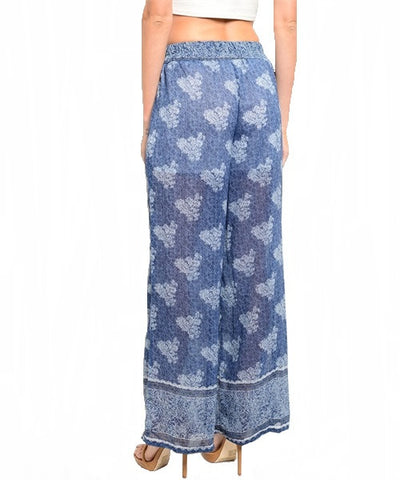 Blue Wide Leg Palazzo Pants