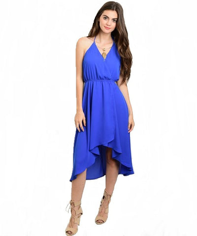 Electric Blue High Low Halter Dress