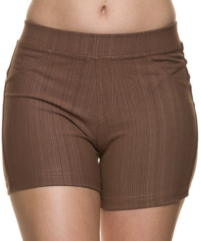 Mocha Faux Denim Ponte Shorts