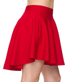 Red High Low Mini Flared Scuba Skater Skirt- Side View