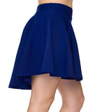 Royal Blue High Low Mini Flared Scuba Skater Skirt- Side View